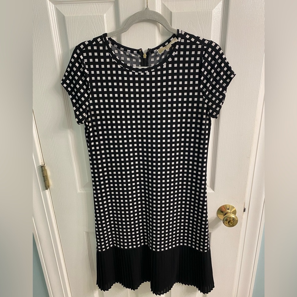 Michael Kors Black and White Grid Midi Dress